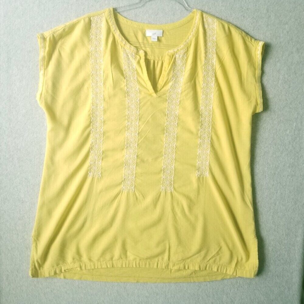 J Jill Womens Pomelo Short Sleeve Embroidered Tunic Top Casual Boho Comfy Travel